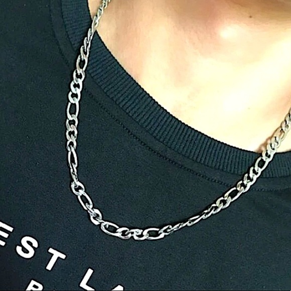 STAINLESS STEEL FIGARO CHAIN LINK NECKLACE - Picture 10 of 16